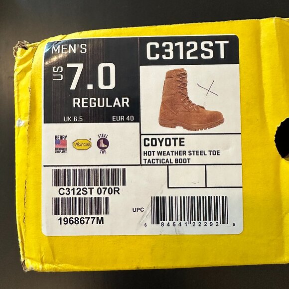 Belleville C312ST Coyote Hot Weather Steel Toe Tactical Boots – Men’s 7R - Picture 8 of 8
